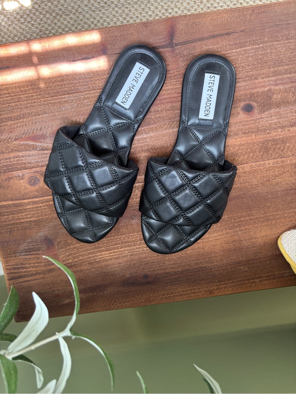Steve Madden Black Quilted Slide Mules